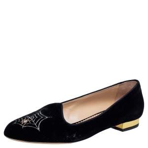 Pre Owned Charlotte Olympia Black Velvet Web Smoking Slippers Size 40