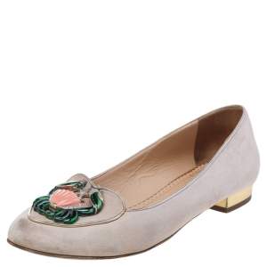 Pre Owned Charlotte Olympia Pink Suede Birthday Cancer Zodiac Smoking Slippers Size 38