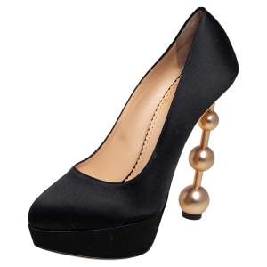 Pre Owned Charlotte Olympia Black Satin Century Platform Pump Size 39