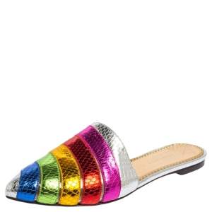 Pre Owned Charlotte Olympia Multicolor Python Embossed Leather Mule Sandals Size 37 