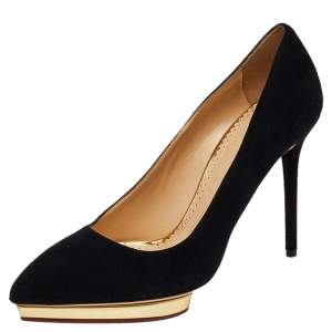 Pre Owned Charlotte Olympia Black Suede Dotty Pumps Size 39