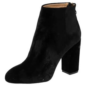 Pre Owned Charlotte Olympia Black Velvet Alba Ankle Boots Size 36.5