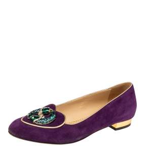 Pre Owned Charlotte Olympia Purple Suede Birthday Pisces Zodiac Flats Size 38
