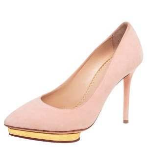 Pre Owned Charlotte Olympia Pink Suede Dotty Platform Pumps Size 36