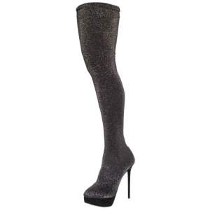 Pre Owned Charlotte Olympia Black Stretch Lurex Fabric Thigh High Platform Boots Size 38