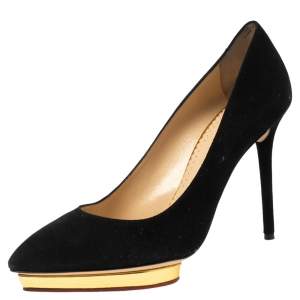 Charlotte Olympia Black Suede Dolly Platform Pumps Size 39.5