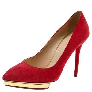 Charlotte Olympia Orange Suede Platform Pumps Size 38