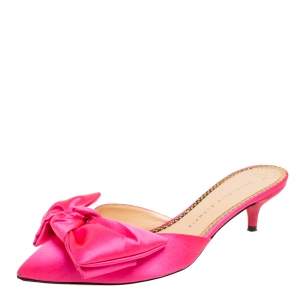 Pre Owned Charlotte Olympia Pink Satin Sophie Mules Size 40