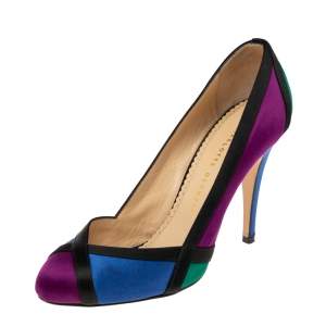 Pre Owned Charlotte Olympia Multicolor Satin Round Toe Pumps Size 39