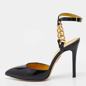 Charlotte Olympia Black Leather Ankle Strap Sandals Size 38.5