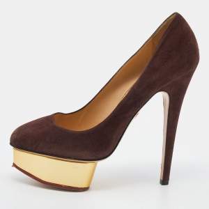 Charlotte Olympia Brown Suede Dolly Platform Pumps Size 38.5