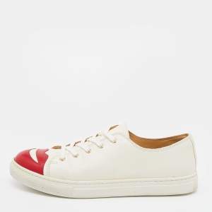 Charlotte Olympia White Leather Kiss me Low Top Sneakers Size 38