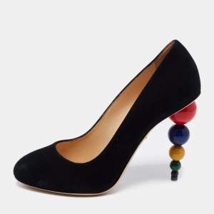 Charlotte Olympia Black Suede Mid Century Pumps Size 37.5