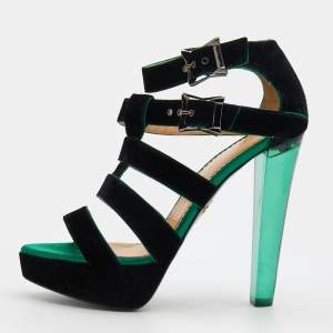 Charlotte Olympia Black Velvet Hortencia Strappy Platform Sandals Size 39