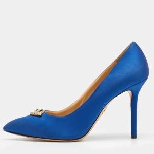 Pre Owned Charlotte Olympia Blue Satin Lippy Eva Pumps Size 39