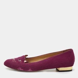 Charlotte Olympia Pink Calf Hair Kitty Ballet Flats Size 39