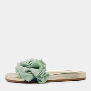 Pre Owned Charlotte Olympia Green Suede and Fabric Knotted Bow Slides Size 40