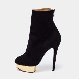 Charlotte Olympia Black Suede Platform Ankle Boots Size 41