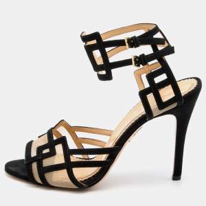 Charlotte Olympia Black Suede and Mesh Ankle Strap Sandals Size 39