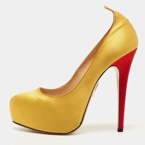 Charlotte Olympia Yellow Satin Platform Pumps Size 40