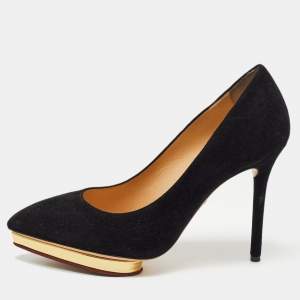 Charlotte Olympia Black Suede Dotty  Platform Pumps Size 37.5