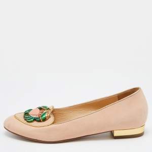 Charlotte Olympia Peach/Gold Suede Cancer Smoking Slippers Size 36