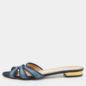 Charlotte Olympia Blue Denim Flat Slides Size 39