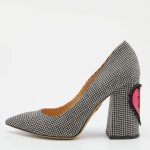 Charlotte Olympia Black/White Fabric Block Heel Pumps Size 38