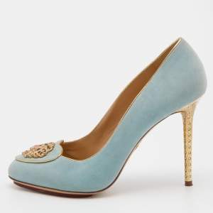 Charlotte Olympia Green/Gold Suede Birthday Zodiac Gemin Pump Size 40