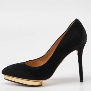 Charlotte Olympia Black Suede Dotty Platform Pumps Size 36