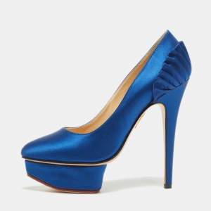 Charlotte Olympia Blue Satin Paloma Platform Pumps Size 36.5