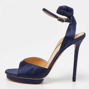Charlotte Olympia Blue Satin Wallace Ankle Strap Sandals Size 41