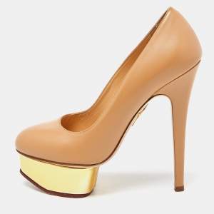 Charlotte Olympia Beige Leather Dolly Pumps Size 35