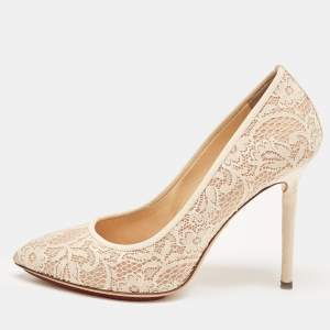 Charlotte Olympia Cream  Lace and Satin Monroe Pointed Toe Pumps Size 39
