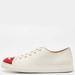 Charlotte Olympia White Leather Kiss Me Low Top Sneakers Size 38