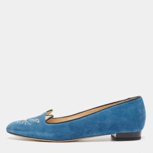 Charlotte Olympia Blue Suede Kitty Ballet Flats Size 42