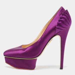 Charlotte Olympia Purple Satin Platform Pumps Size 37.5