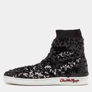 Charlotte Olympia Black Sequin Sock Sneakers Size 39