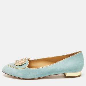 Charlotte Olympia Blue Suede Birthday Zodiac Gemini Ballet Flats Size 42