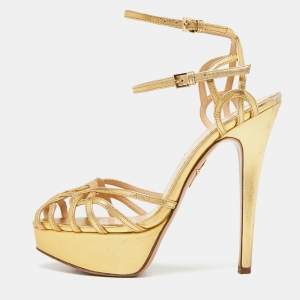 Charlotte Olympia Gold Leather Strappy Platform Sandals Size 37.5