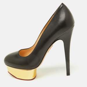 Charlotte Olympia Black Leather Dolly Platform Pumps Size 37