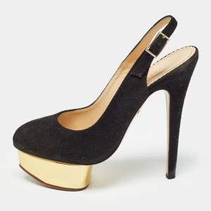 Charlotte Olympia Black Suede Dolly Pumps Size 36.5