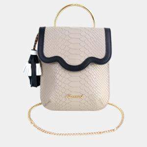 Pre Owned Charriol Stone/Black Leather PALAIS ROYAL Clutch Bag