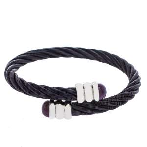 Charriol Celtic Amethyst Prune PVD Steel Twisted Cable Adjustable Bypass Bracelet