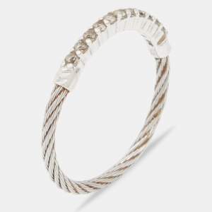 مملوكة مسبقًا Charriol Silver Tone Crystal Narrow Cable Ring Size 54