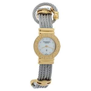 Charriol White Mother of Pearl Stainless Steel Gold Plated St-Tropez Ref.028/2 Women's Wristwatch 24.50 mm