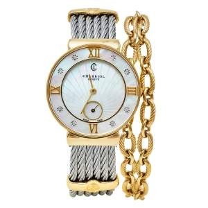 Charriol Mother Of Pearl Yellow Gold Plated Stainless Steel Diamonds ST-Tropez ST30.1 Women's Wristwatch 30 mm