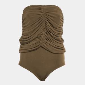Pre Owned Chat's by C.Dam Brown Jersey Ruche Bodysuit S