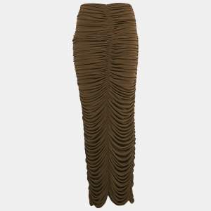 Pre Owned Chat's by C.Dam Brown Jersey Ruche Maxi Skirt S