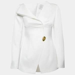 Pre Owned Chats By C.Dam White Crepe Asymmetric Shoulder Esther Blazer S